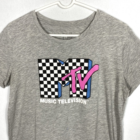 MTV Checkered Logo Heathered Gray Tee Size large - Picture 5 of 5